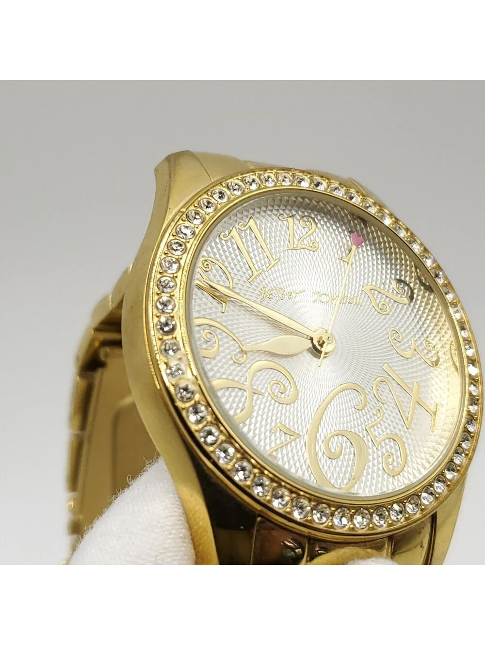 Betsey Johnson Rhinestone Bezel Gold Tone Womens Watch 39mm New Battery